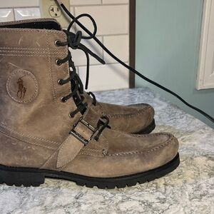 Polo by Ralph Lauren Men's Taupe Leather Lace-Up Ranger boots